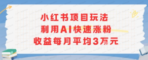 小红书商单项目新玩法，利用AI快速涨粉收益每月平均3W-杨北资源网
